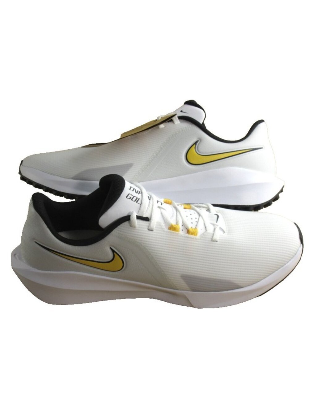 Men's Nike Infinity Golf NN Shoes White Black Topaz Gold Swoosh Size 12 NEW